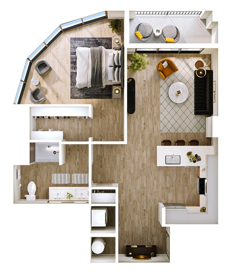 Floor plan for 1 bed, 1 bath, 863 sqft